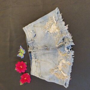 AKIRA Denim shorts Rhinestone fringed.